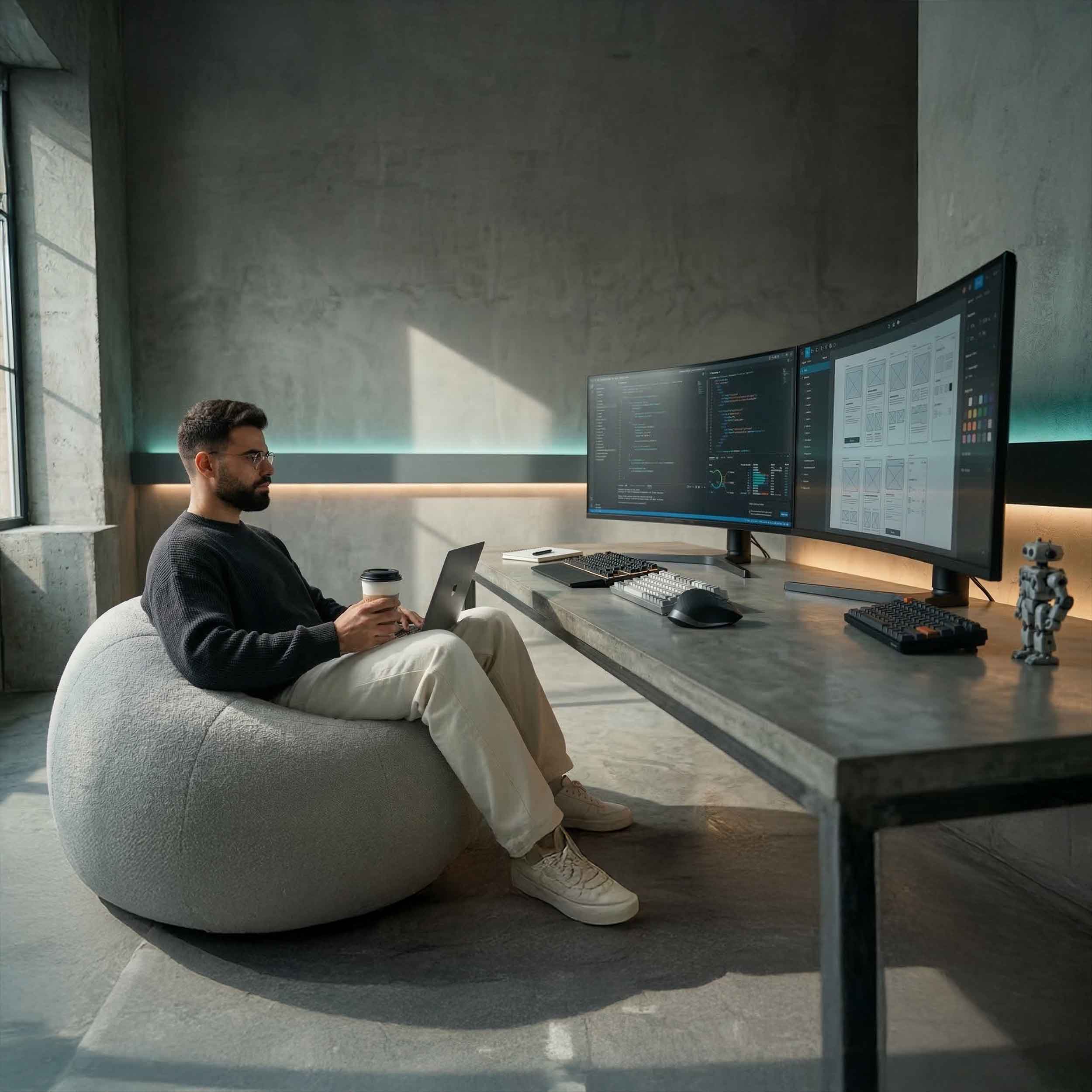 Modern design studio workflow with precision tools